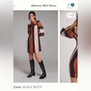 Anthropologie Geometric Patterned Dress - Black, cream , Orange